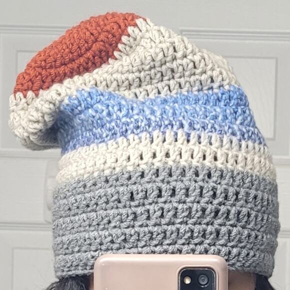 Handmade Crochet Y2k Streetwear Striped Slouchy Beanie - Picture 1 of 1